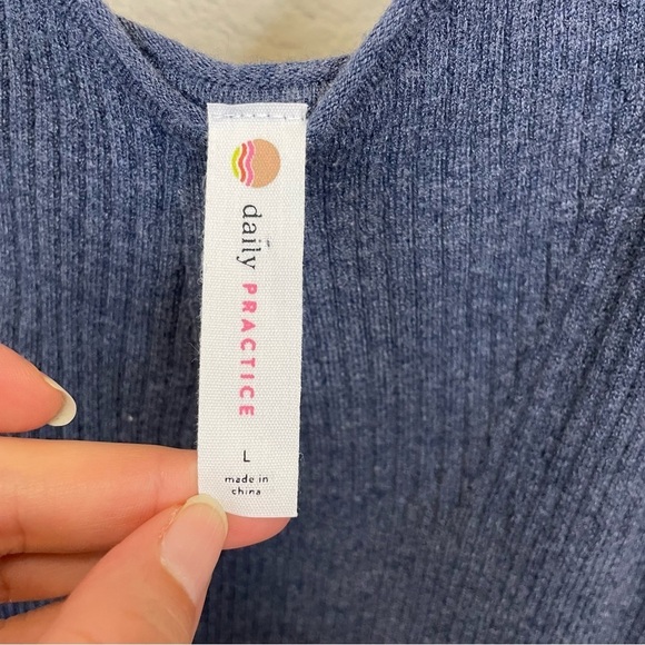 Anthropologie Daily Practice Blue Ribbed Ruffle Hem Slim Tank Dress Size L - Picture 4 of 12